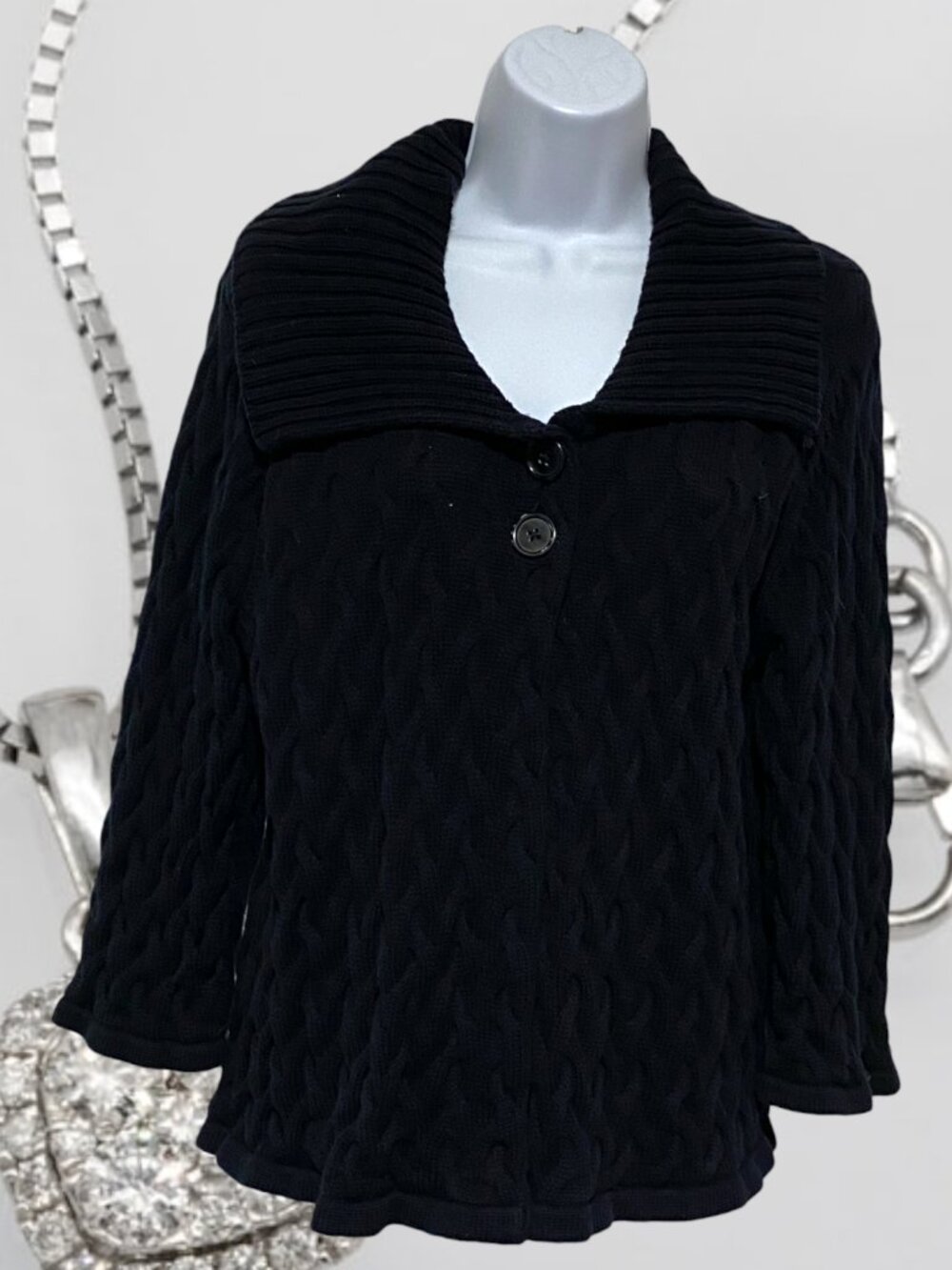 Croft & Barrow-Women's XL Black Sweater Long Sleeve Two Button Closure-Cotton